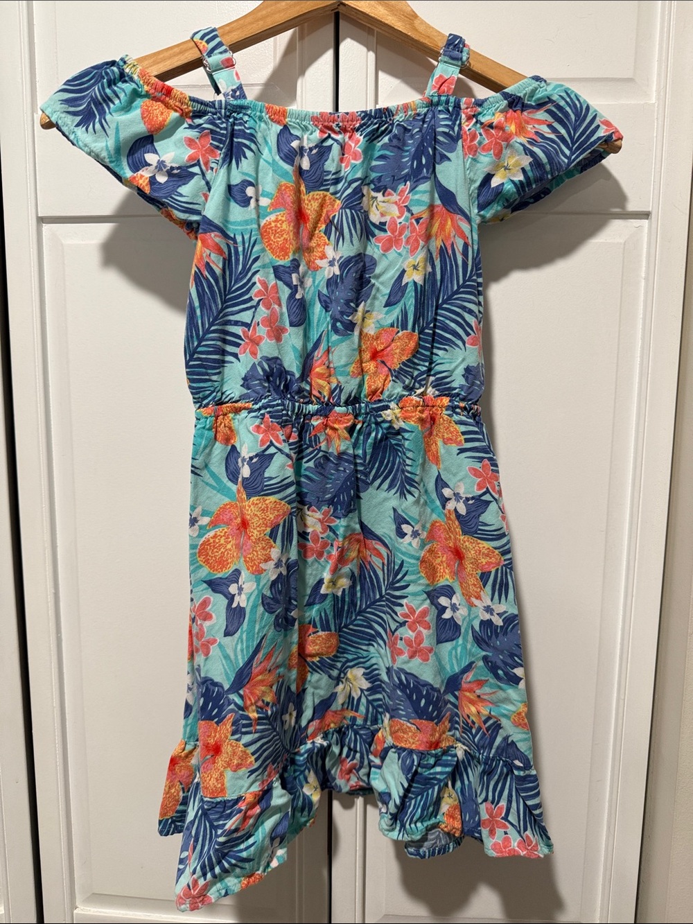 Girls' Turquoise Floral Cold-Shoulder dress - Kids